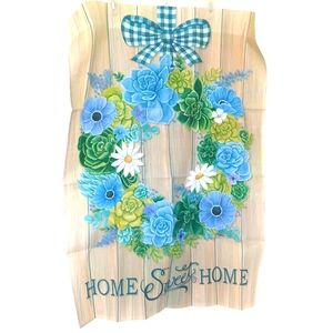 Large 28" X 40" Home Sweet Home Blue Green Wreath Garden Flag New